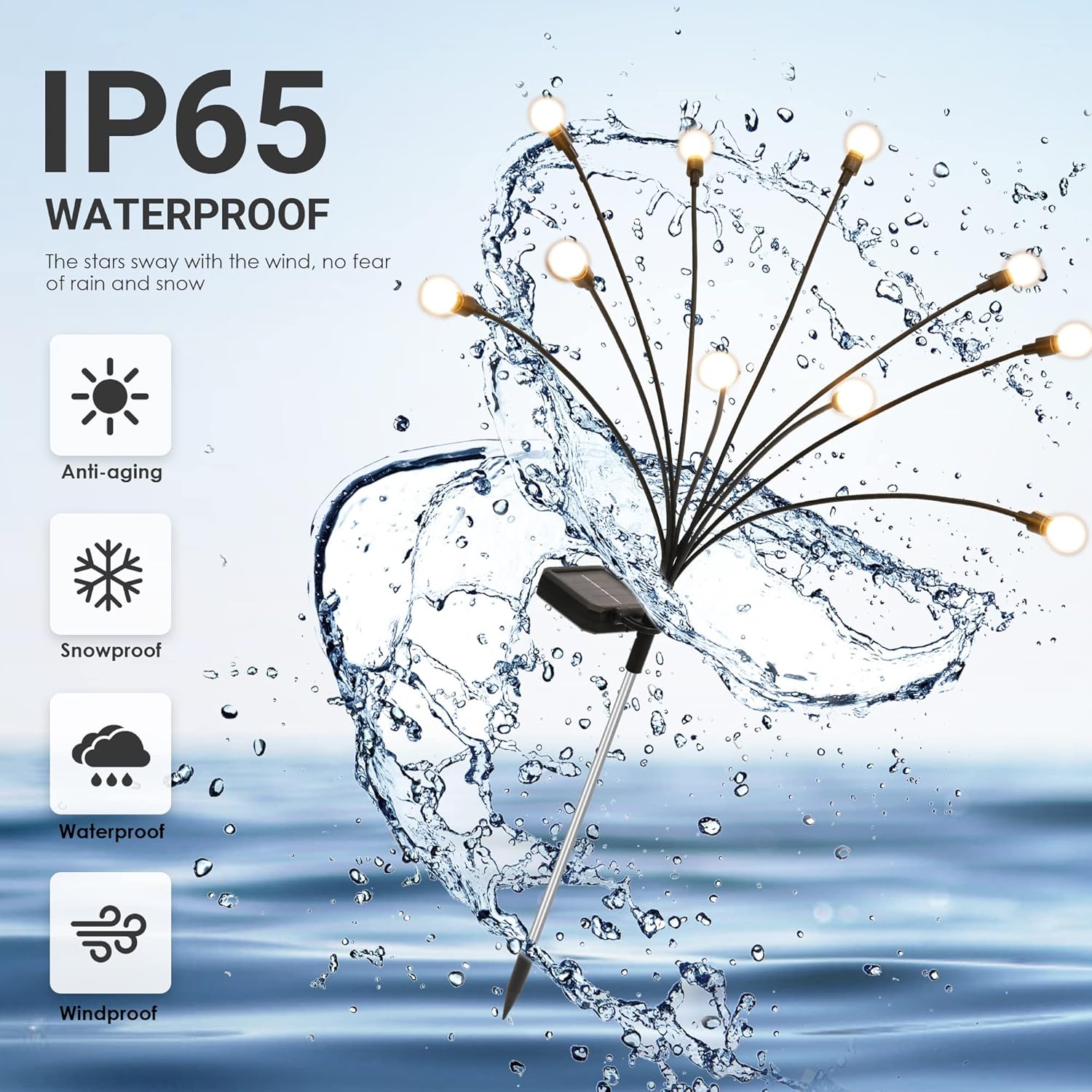 Solar Garden Lights, 60 LED Firefly Garden Lights Solar Outdoor, Solar Lights for Outside Sway by Wind,Solar Lights Outdoor Waterproof for Christmas Yard Patio Pathway Decoration (6 Pack)